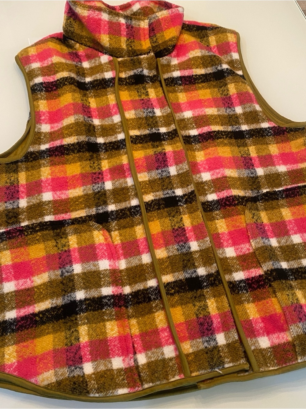 Free People Wrapped Up Plaid Fleece Blanket Vest Pink Mustard Olive Large